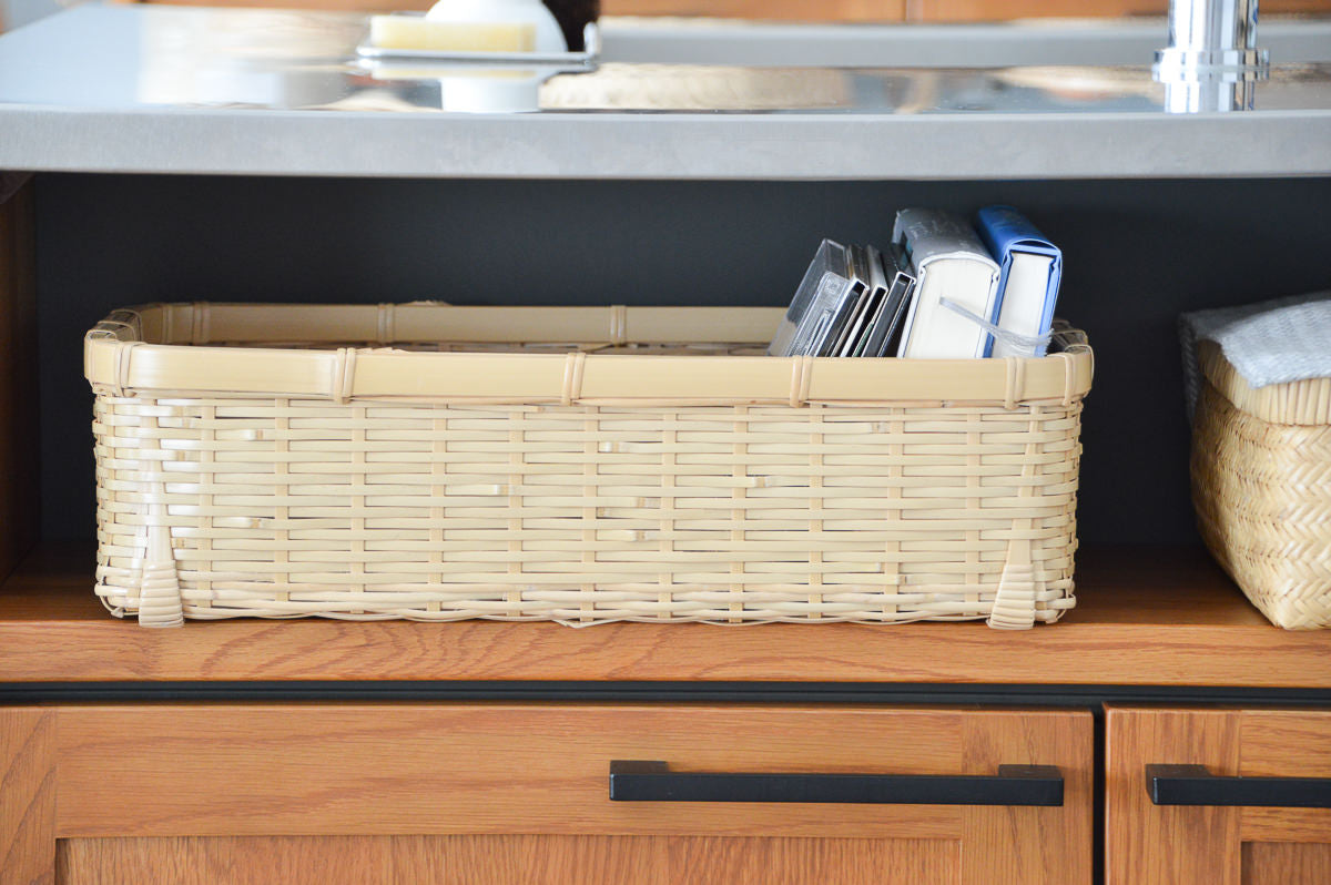 Organizing basket -shallow- S,L / White bamboo / Ōita-JPN 850407