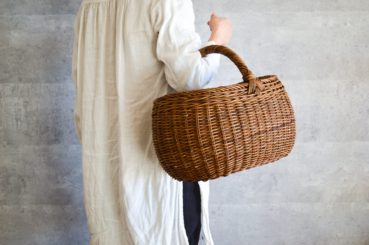 長野県/あけび 一本手 丸バスケット-1basketry