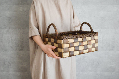Storage basket L (dark check) / Walnut / Iwate-JPN 1510597-2