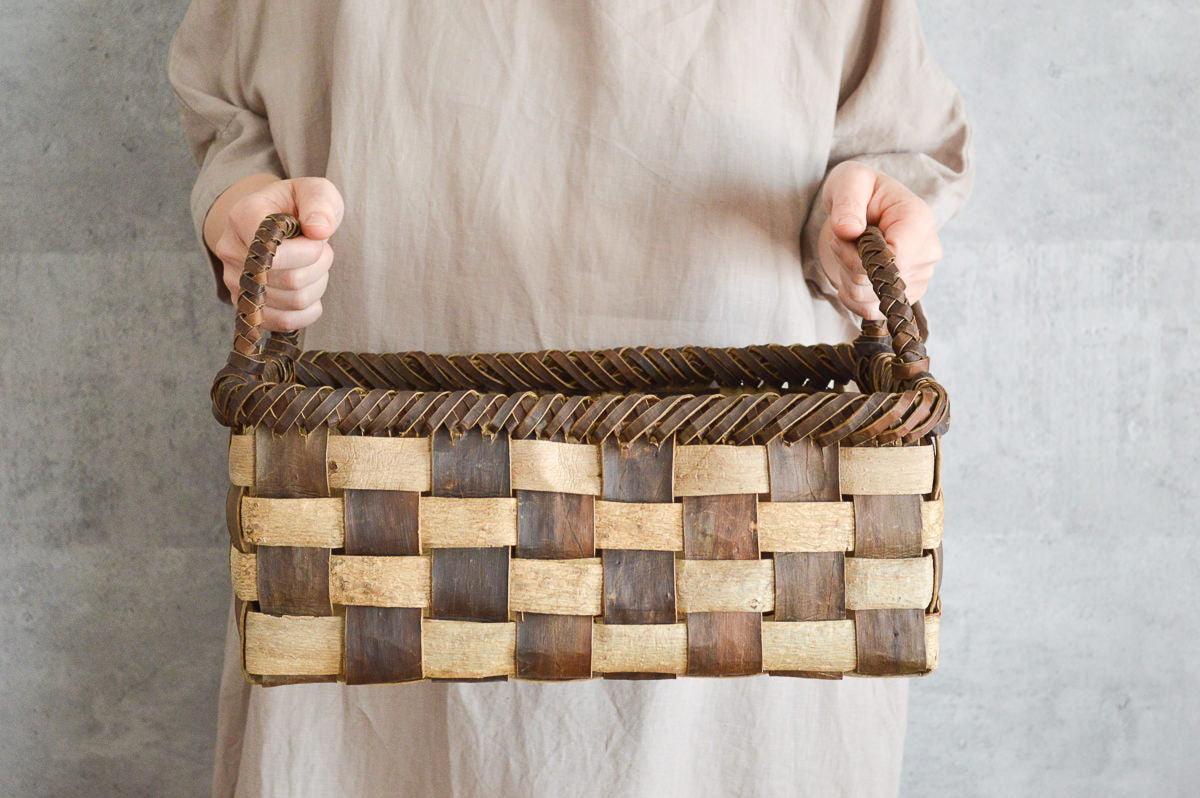 Storage basket L (dark check) / Walnut / Iwate-JPN 1510597-2